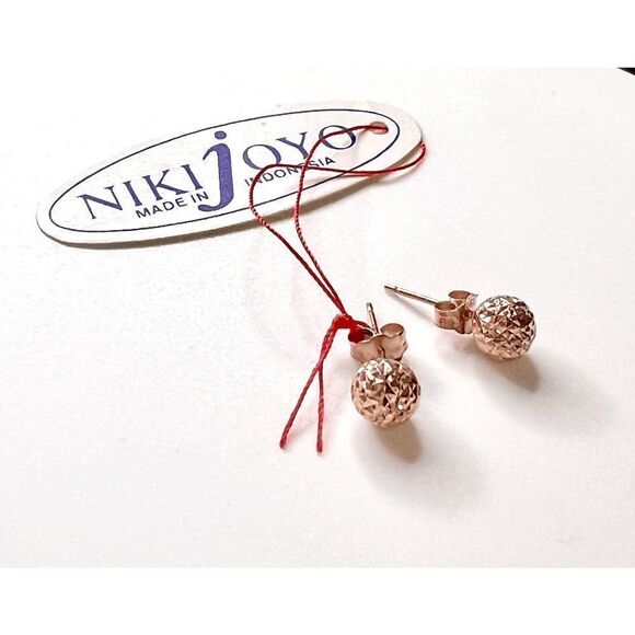 14K Rose Gold 6mm Ball Post Earrings - Picture 1 of 5